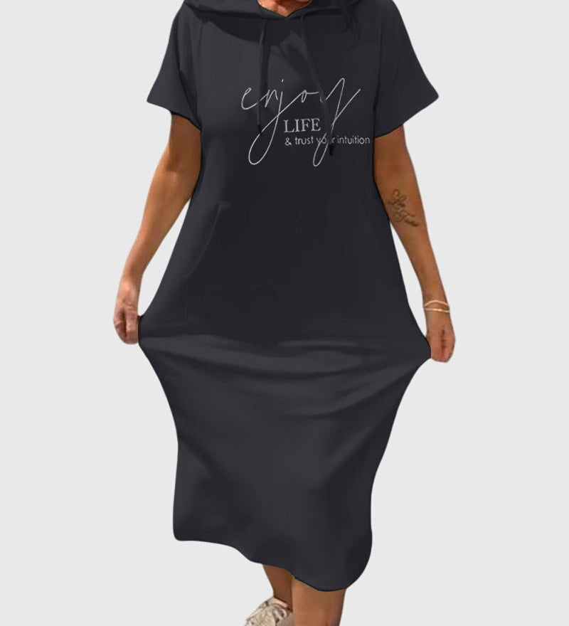 Robe midi femme à capuche et poche kangourou