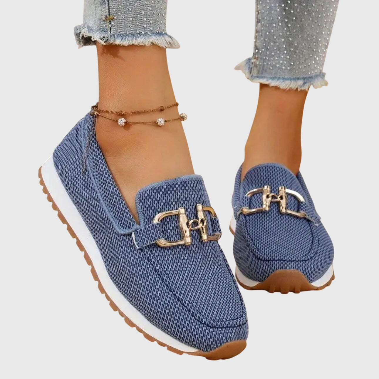 Dame loafers med metalspænde, struktureret overflade og takket sål