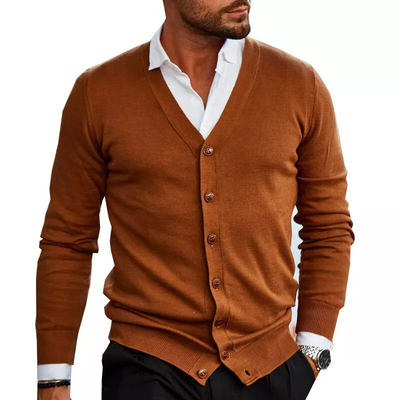 Magnus | Herre Langærmet V-Hals Cardigan Sweater