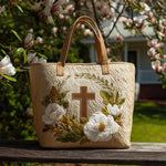 Quiltet mulepose med blomstermotiv og lange hanke
