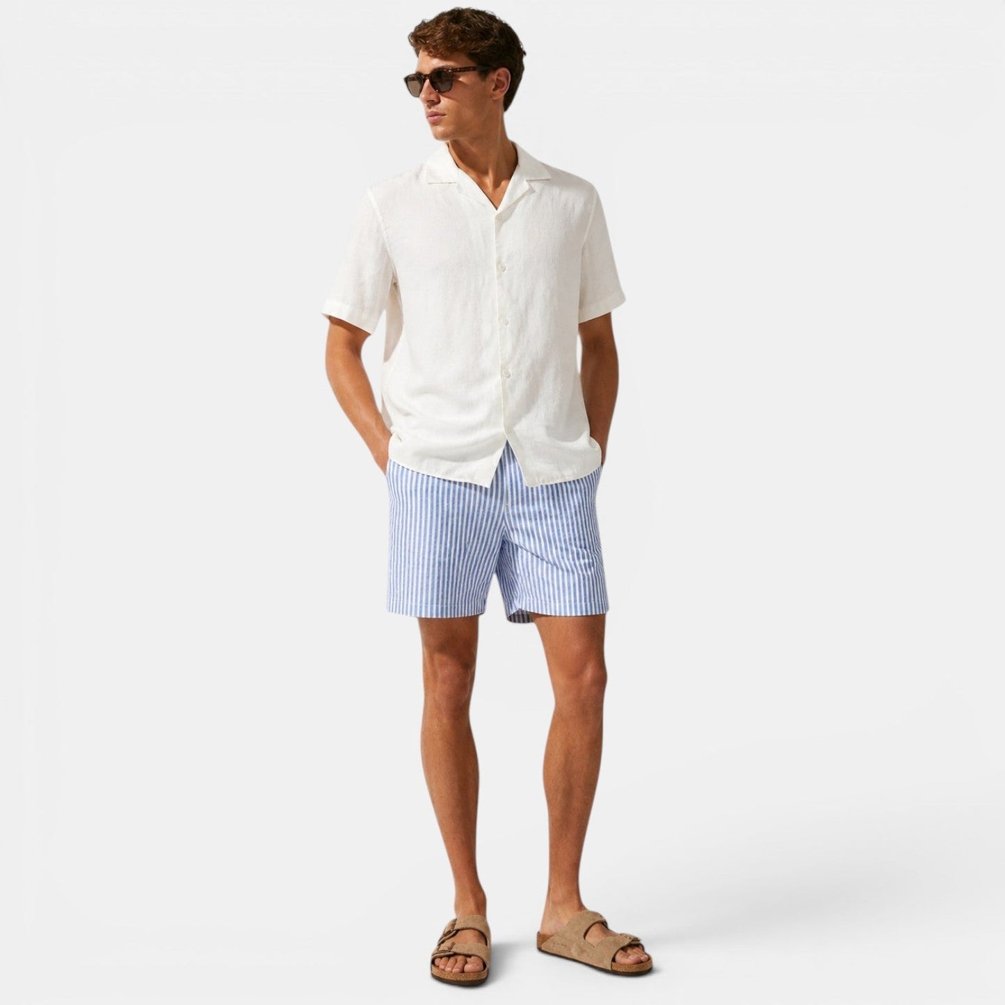 Belcien Stribede Linned Shorts – Hør Sommershorts til Mænd