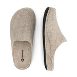 Beige unisex hjemmesko med åben hæl og sort flad sål