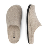 Beige unisex hjemmesko med åben hæl og sort flad sål