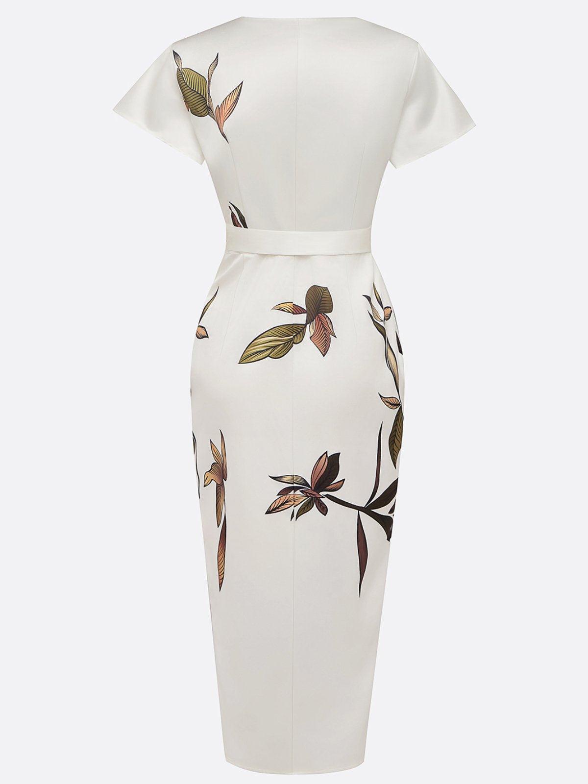 Elegant Botanisk Wrap Midi Kjole