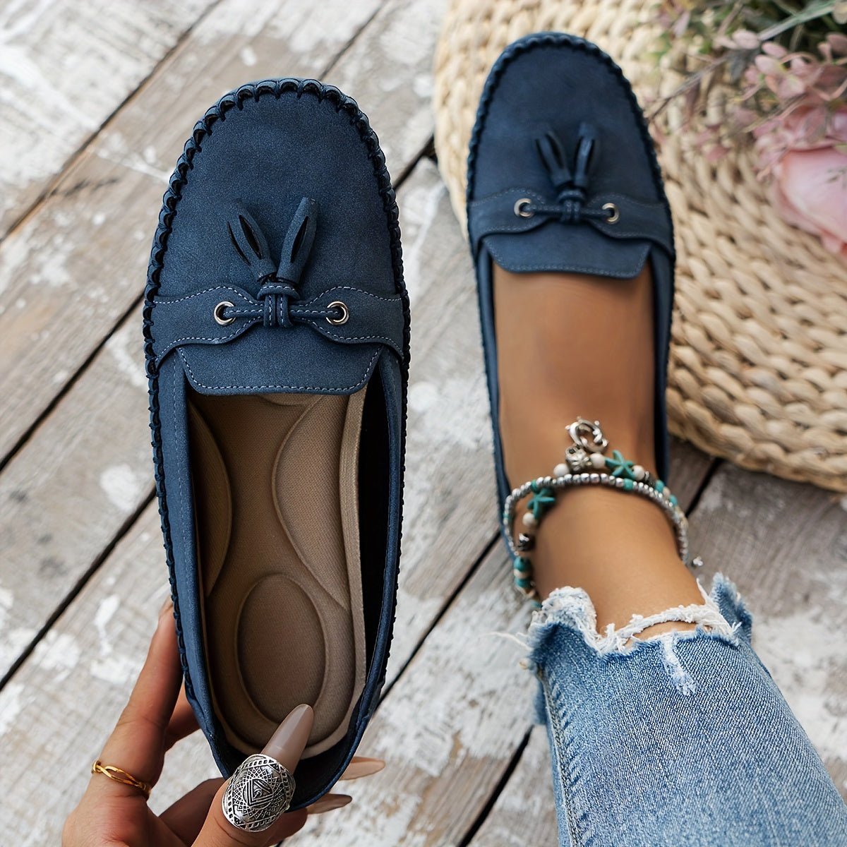 Dame loafers med kvaster, snørebånd og flad sål