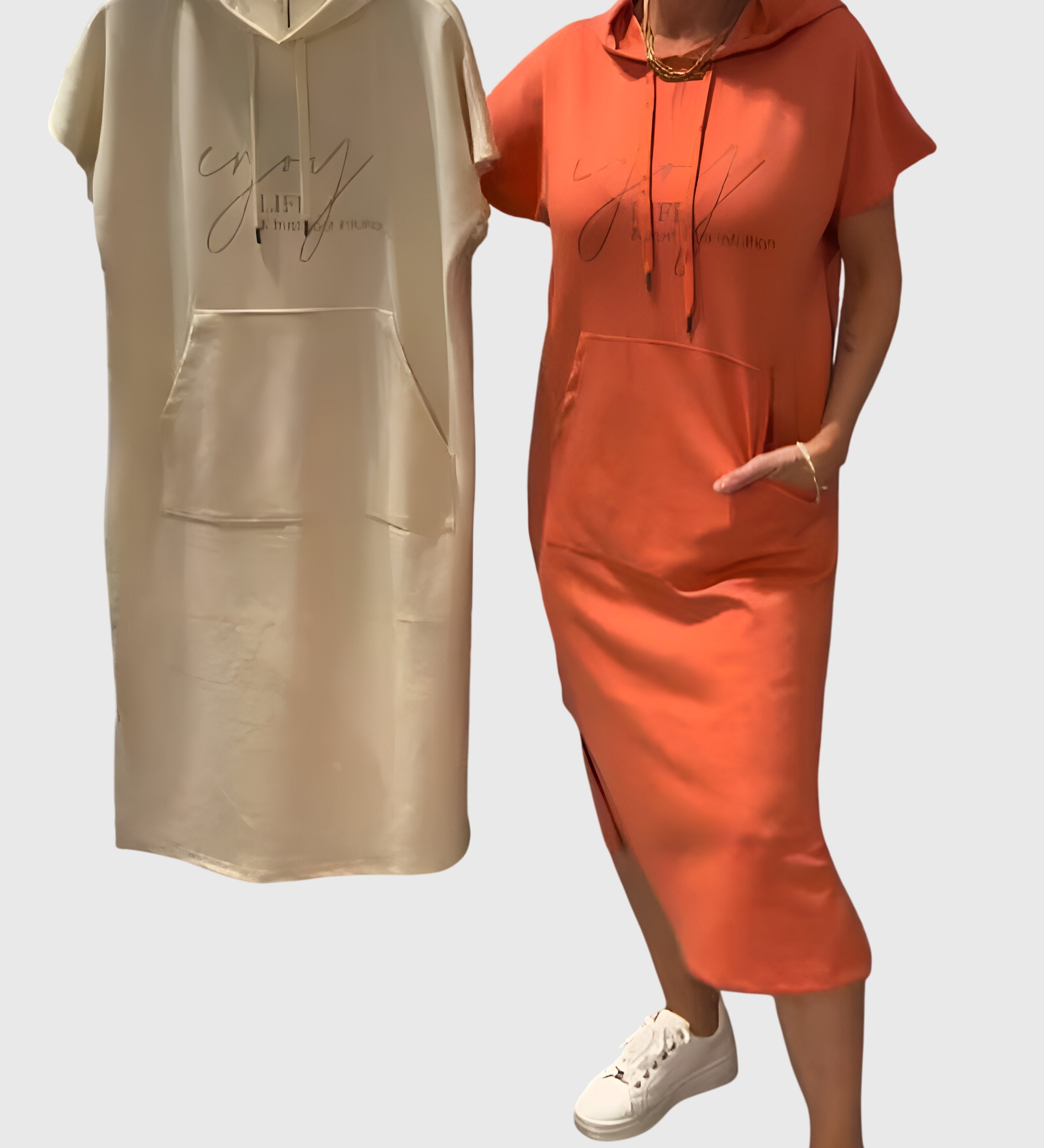 Robe midi femme à capuche et poche kangourou