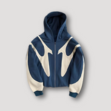 Herre hoodie med grafisk colorblock print og lynlås