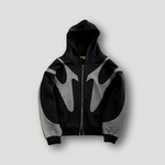 Herre hoodie med grafisk colorblock print og lynlås