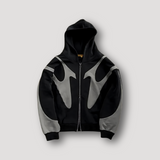 Herre hoodie med grafisk colorblock print og lynlås