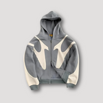 Herre hoodie med grafisk colorblock print og lynlås