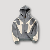 Herre hoodie med grafisk colorblock print og lynlås