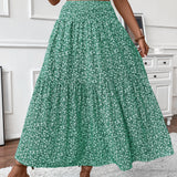 Lang Blomstret Nederdel – Elastisk Talje med Volang og Boho Print