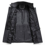 Herrefrakke med høj krave, lynlås, knapper og flere lommer