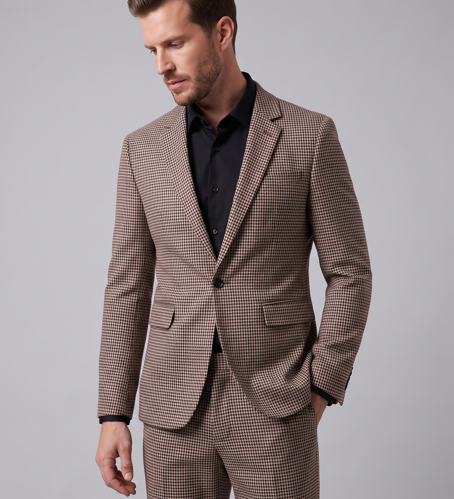 Costume homme ajusté à carreaux et revers crantés