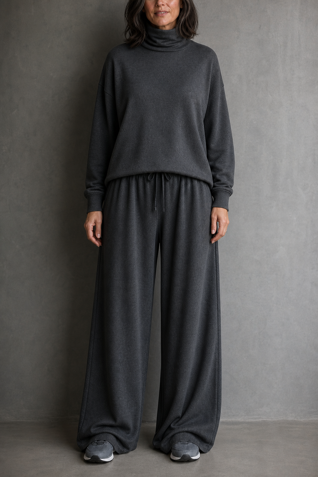 Ensemble femme à col roulé, pantalon large et manches longues