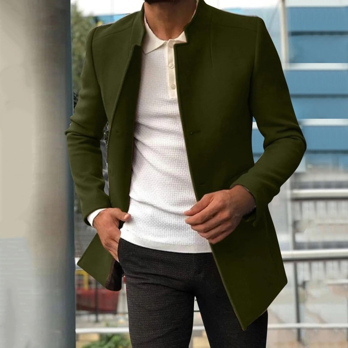 Elegant Overgangsfrakke Herre – Minimalistisk med Ren Silhuet