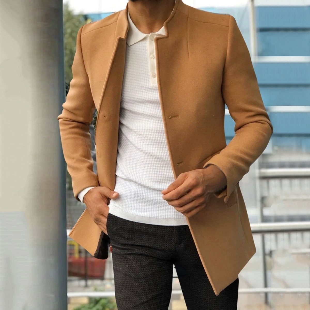 Elegant Overgangsfrakke Herre – Minimalistisk med Ren Silhuet