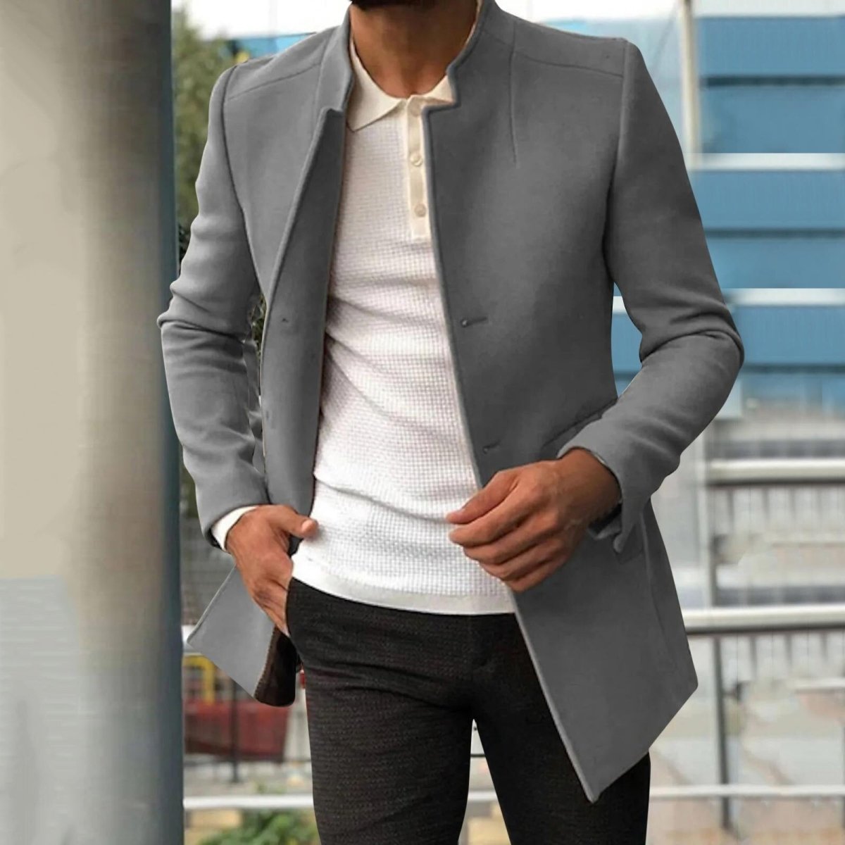 Elegant Overgangsfrakke Herre – Minimalistisk med Ren Silhuet