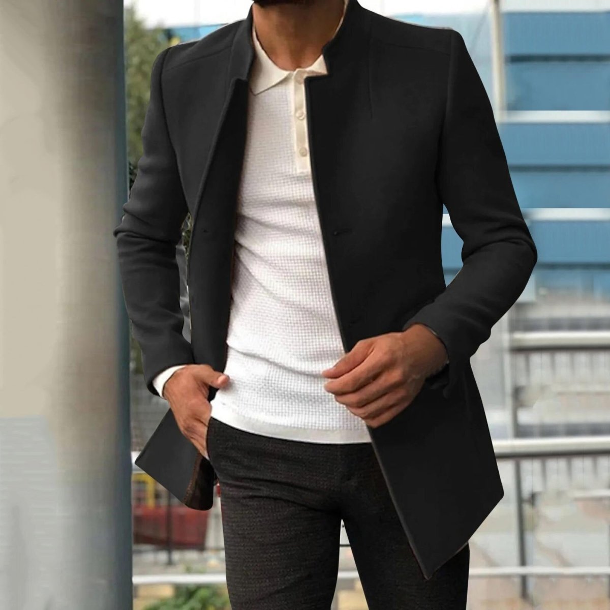 Elegant Overgangsfrakke Herre – Minimalistisk med Ren Silhuet