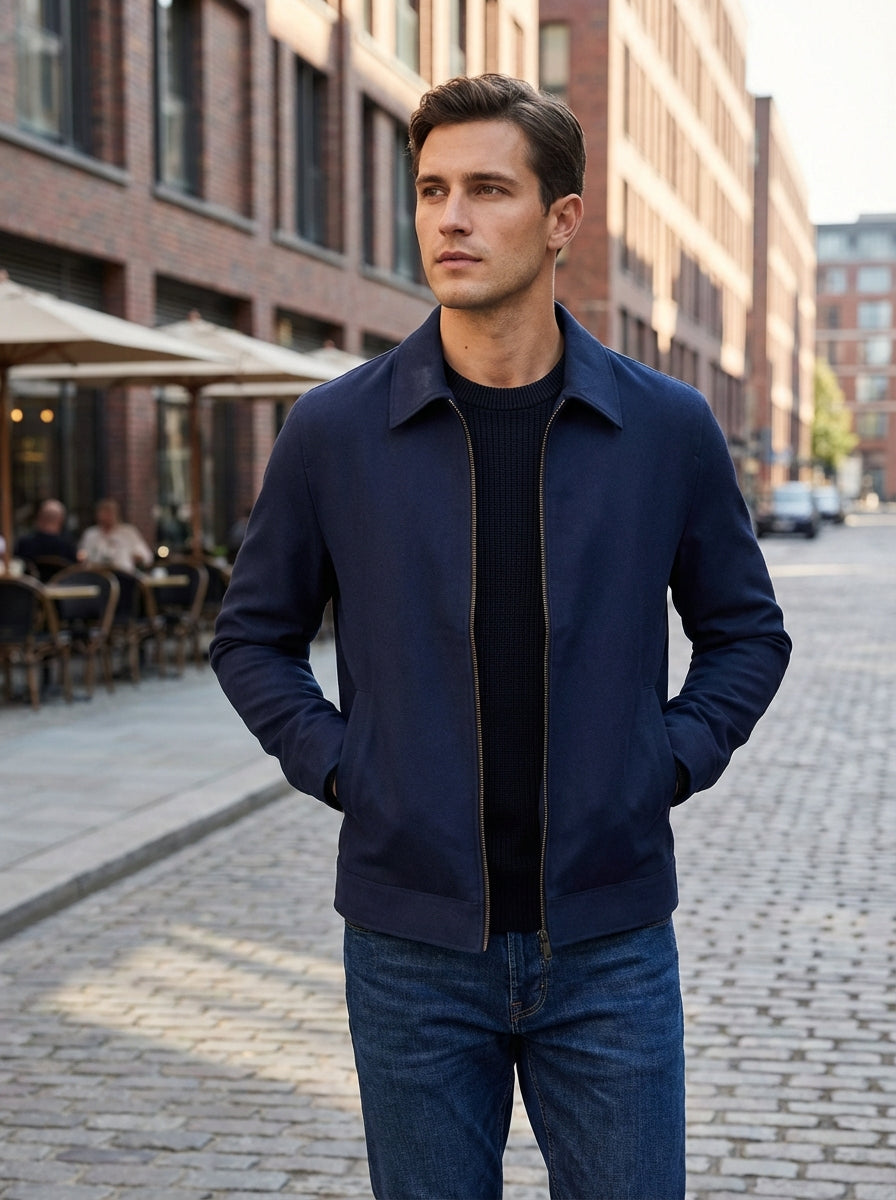 Herre Sommerjakke med Krave – Slim Fit med Lynlås