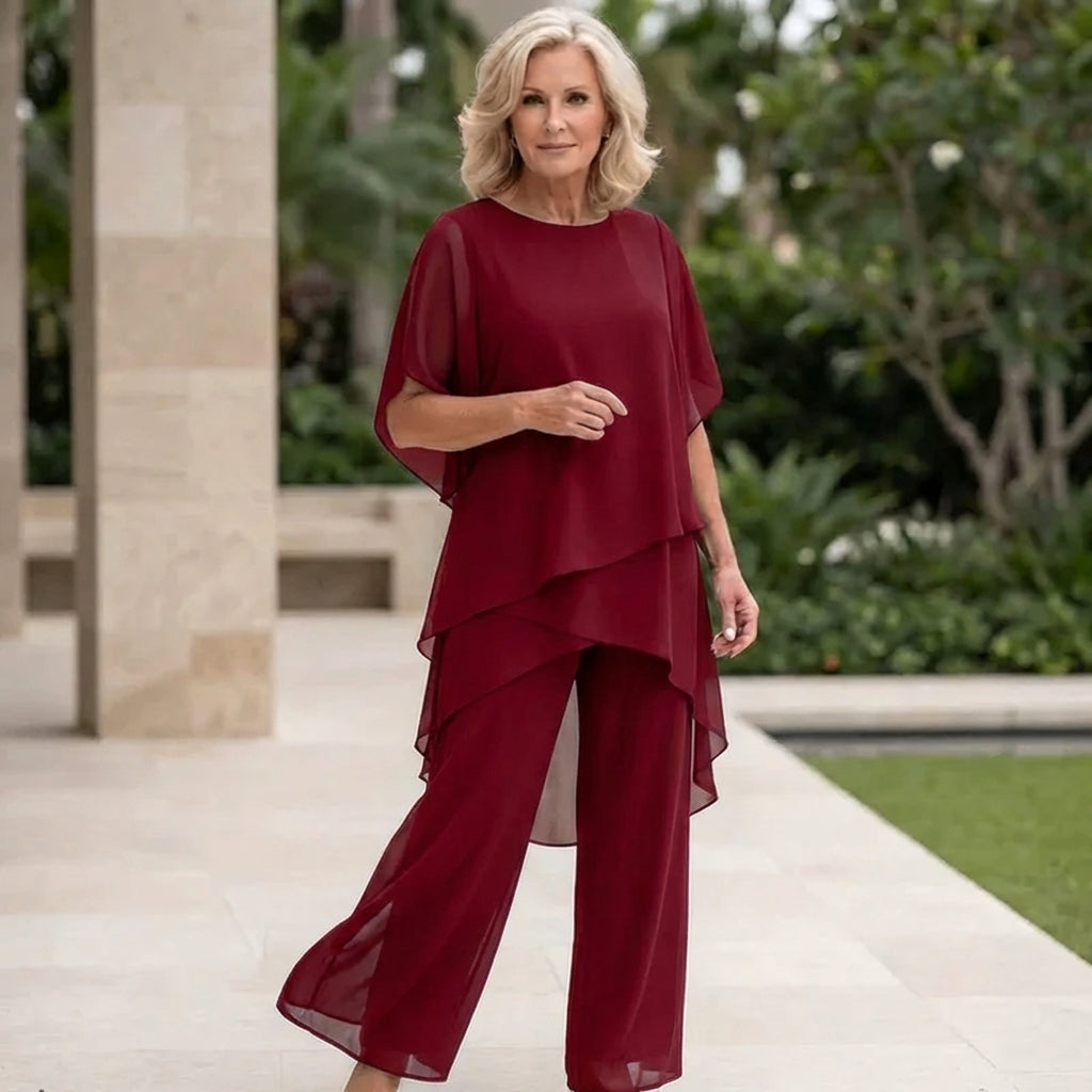 Rowena | Elegant Draperet Palazzo Bukser Sæt