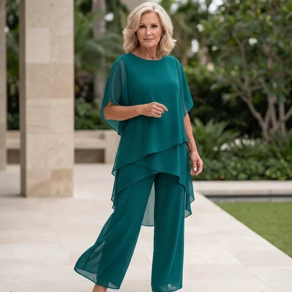 Rowena | Elegant Draperet Palazzo Bukser Sæt