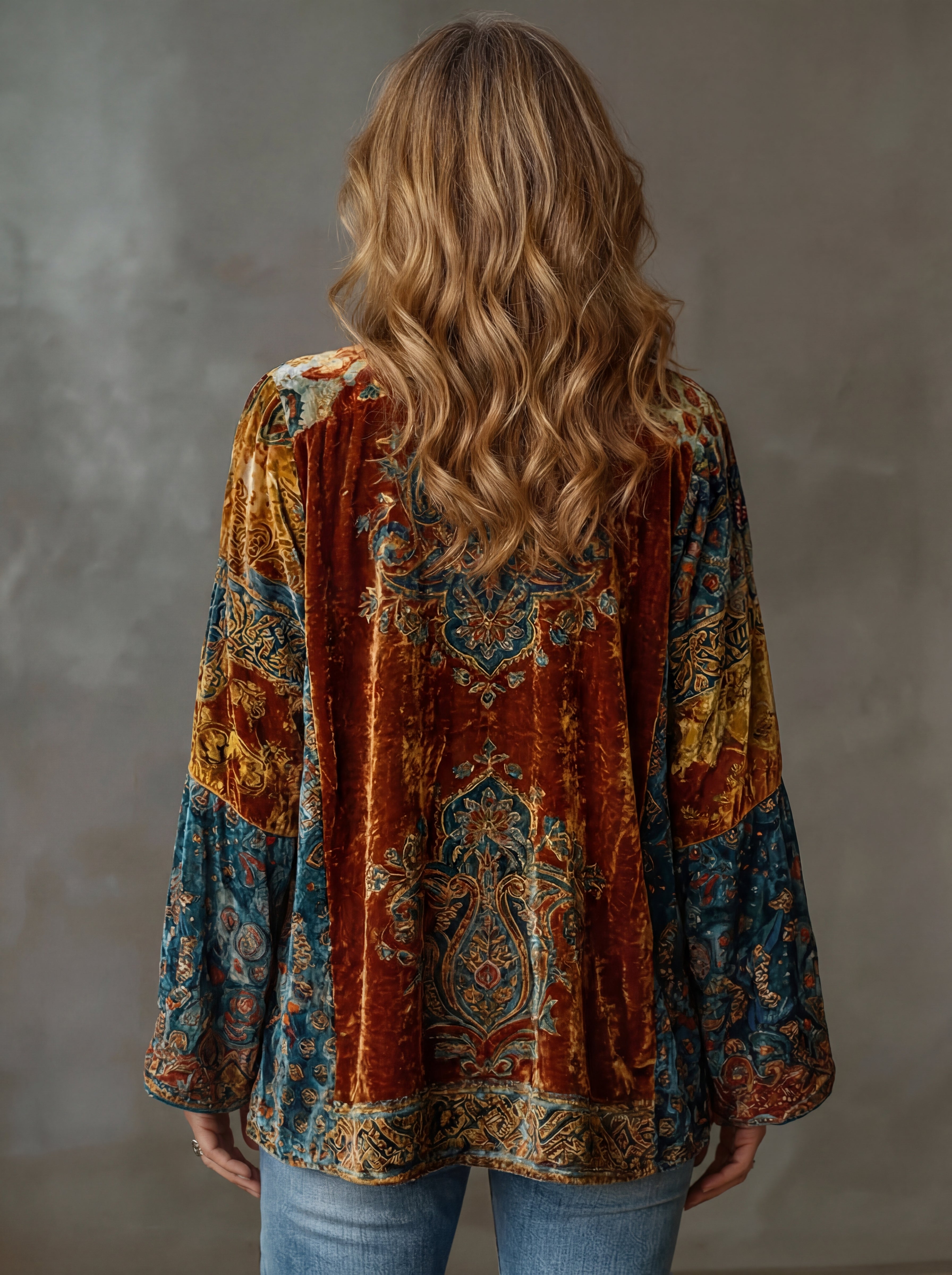 Cardigan kimono femme à motif cachemire et devant ouvert