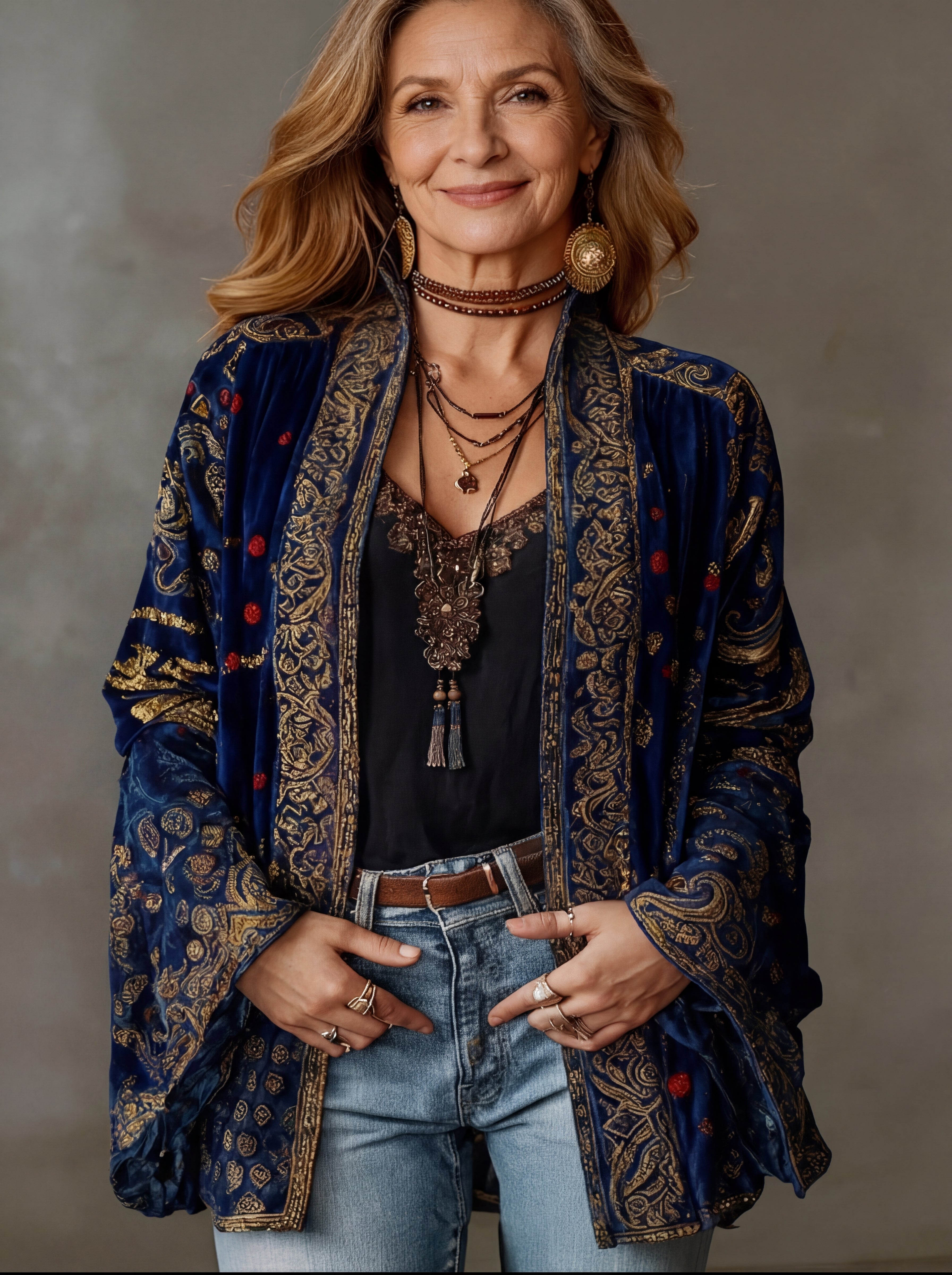 Cardigan kimono femme à motif cachemire et devant ouvert