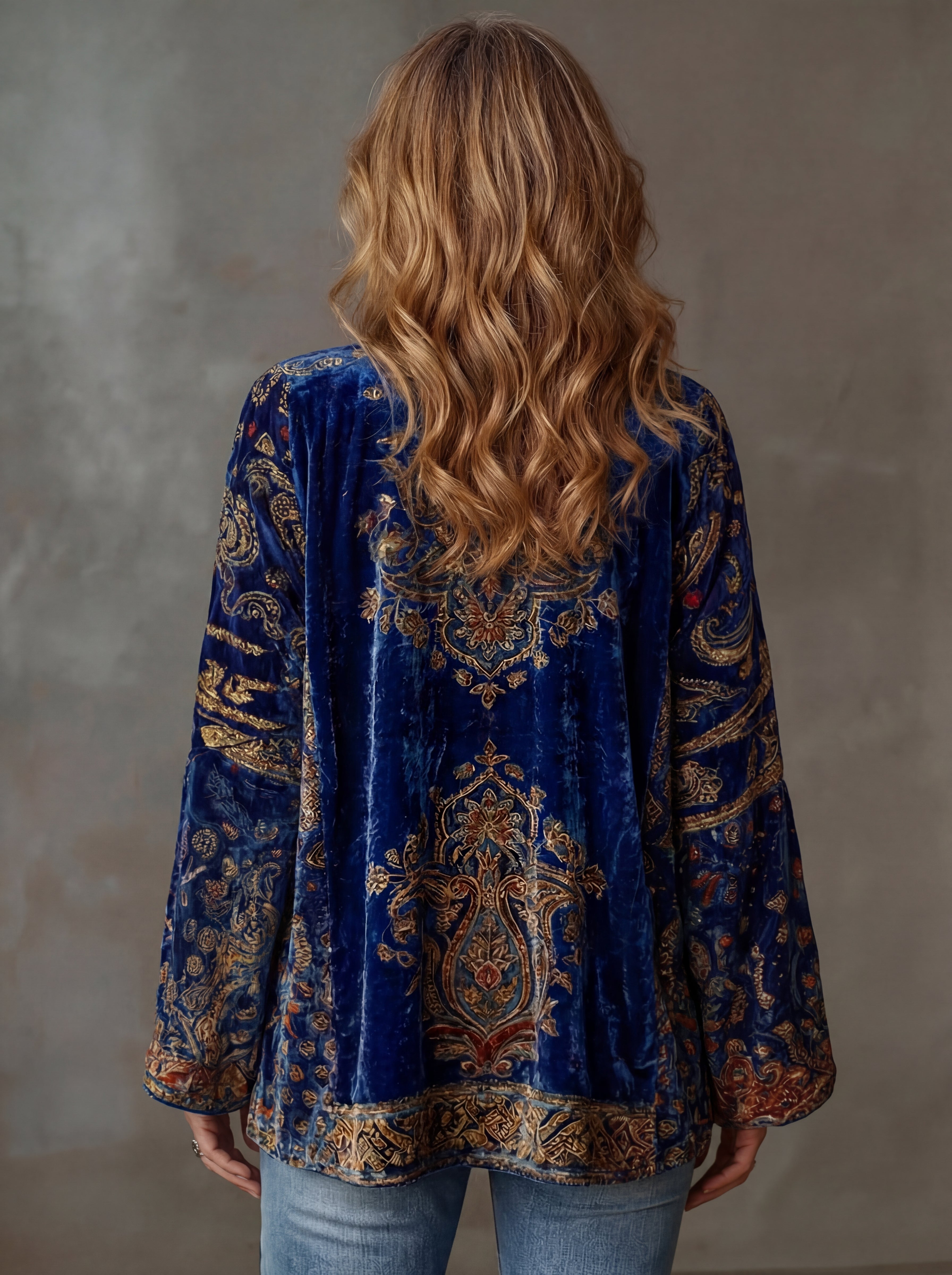 Cardigan kimono femme à motif cachemire et devant ouvert