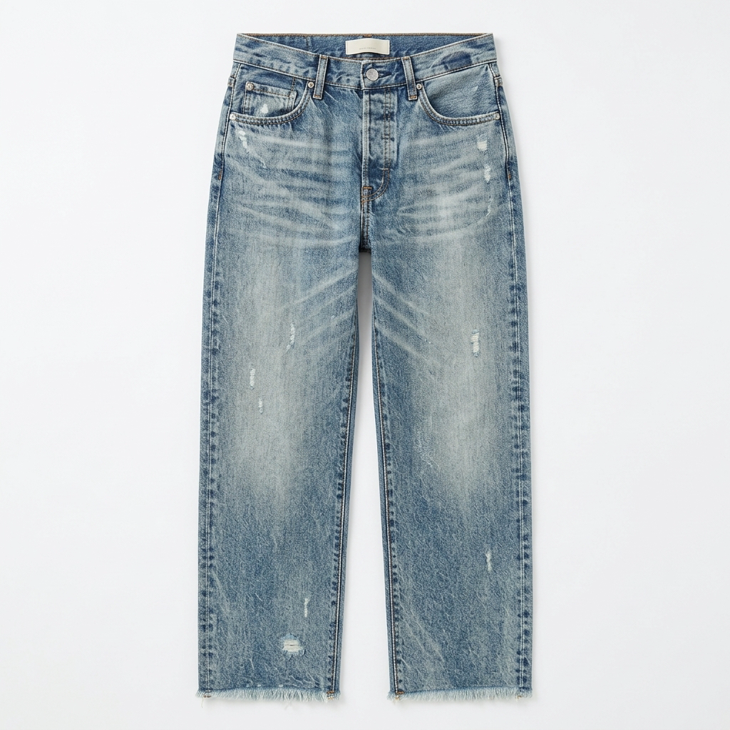 Damejeans med lige ben, høj talje og frynsede afkortede kanter