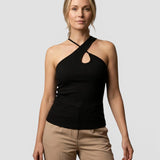 Top med halter – Afkortet sort feststil