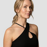 Top med halter – Afkortet sort feststil