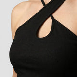 Top med halter – Afkortet sort feststil