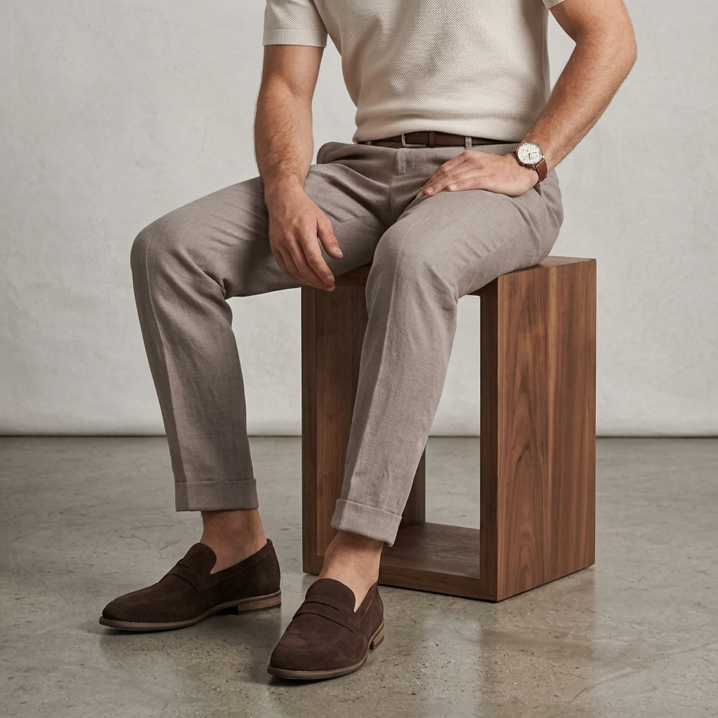 Herre loafers med mokkasindetalje, lav hæl og slip-on-design