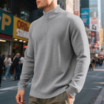 Herre sweatshirt med høj krave, halv lynlås og ternet jacquardstruktur