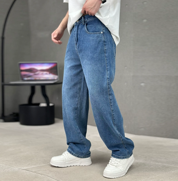 Herre jeans med lige ben og klassisk femlommersnit