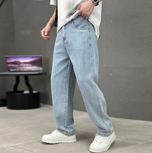 Herre jeans med lige ben og klassisk femlommersnit