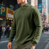 Herre sweatshirt med høj krave, halv lynlås og ternet jacquardstruktur