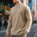Herre sweatshirt med høj krave, halv lynlås og ternet jacquardstruktur