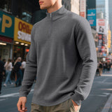 Herre sweatshirt med høj krave, halv lynlås og ternet jacquardstruktur