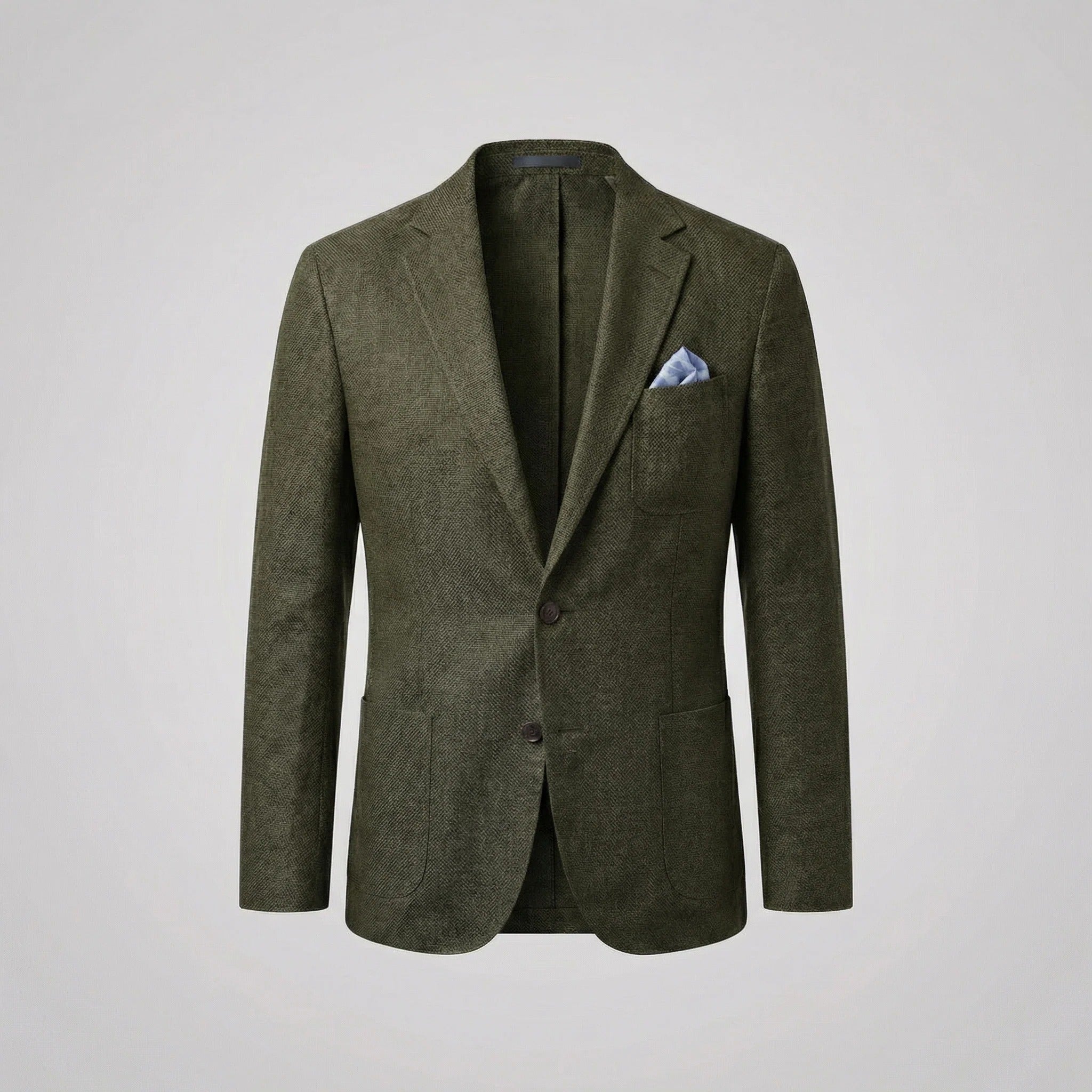 Herreblazer med reverskrave, knapper, brystlomme og forlommer