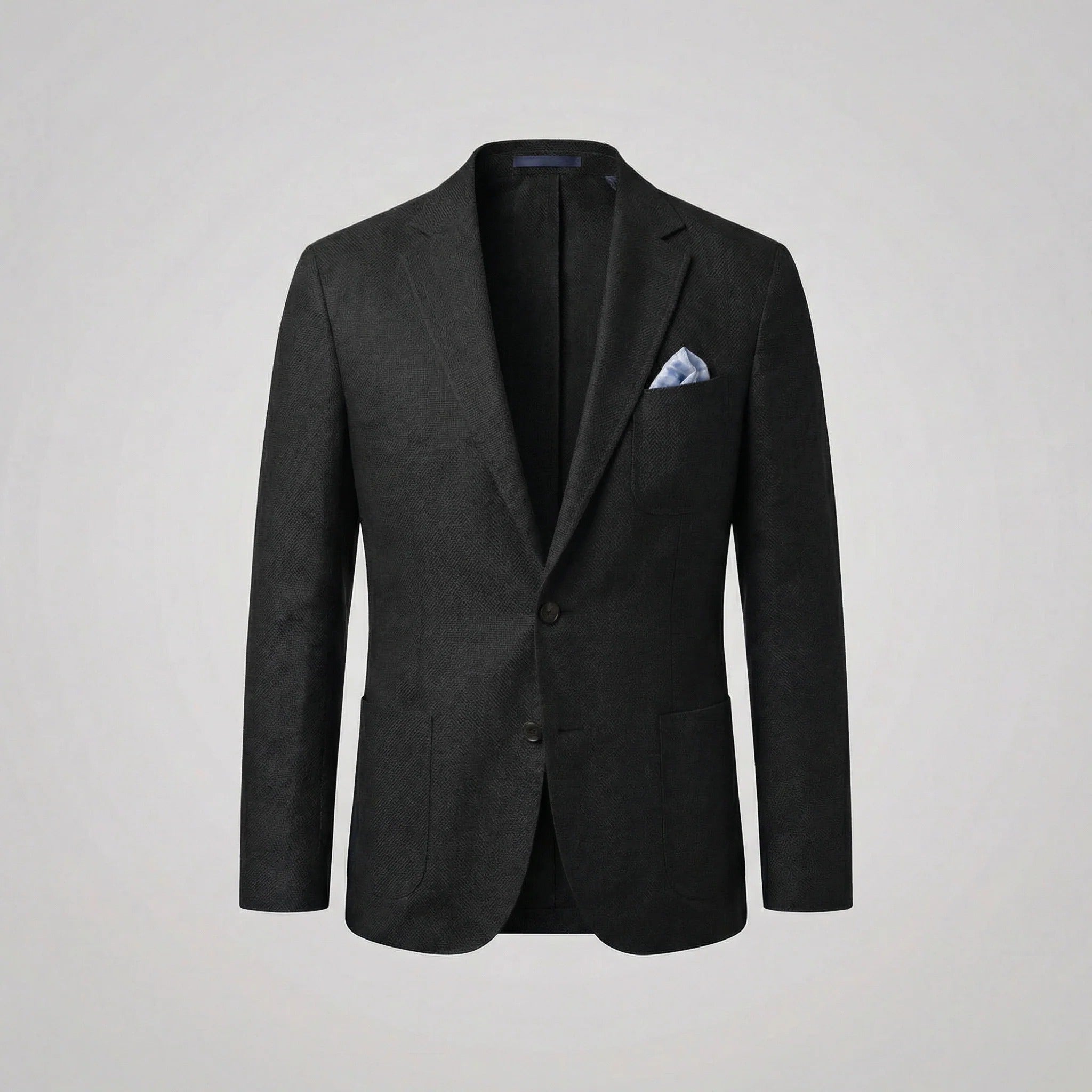Herreblazer med reverskrave, knapper, brystlomme og forlommer