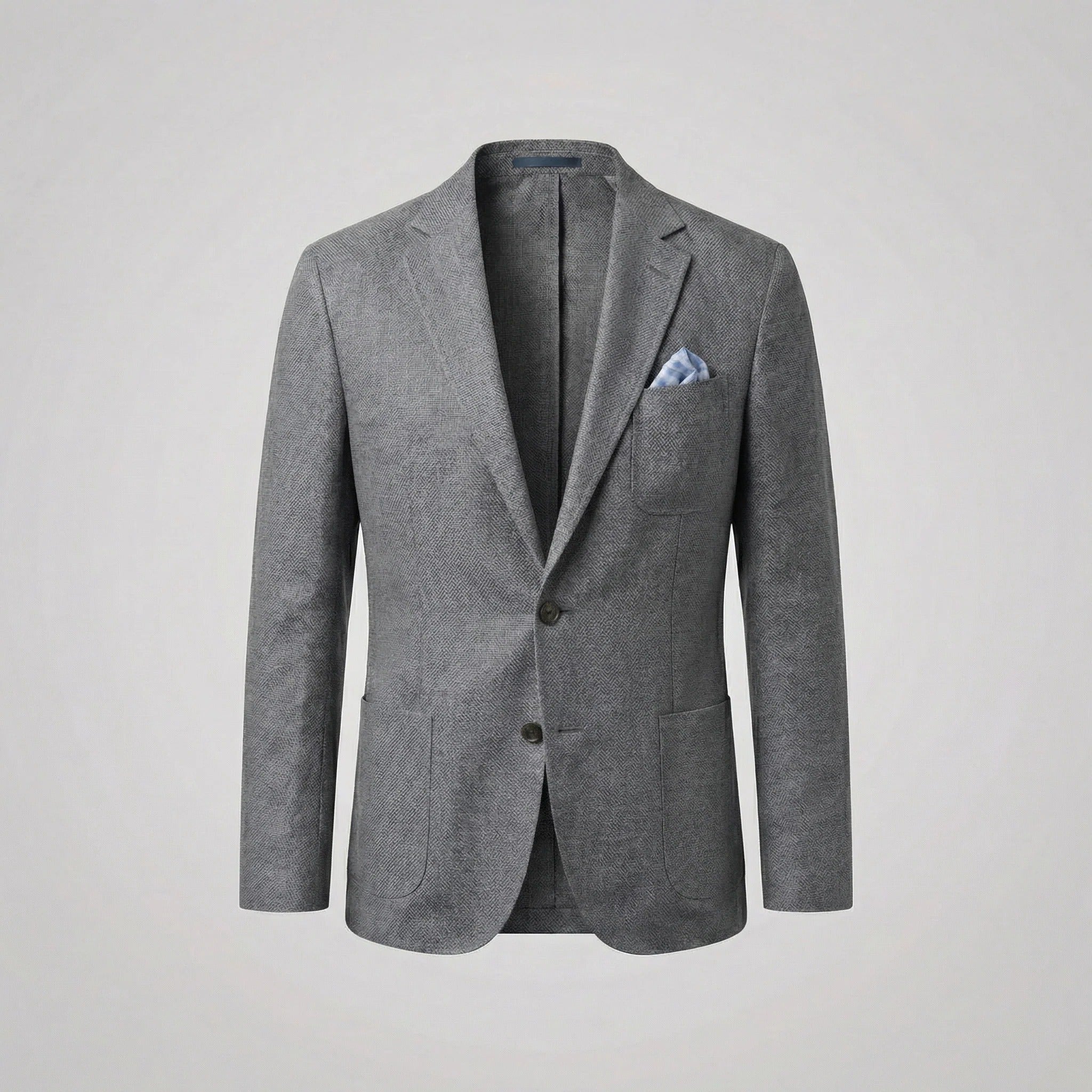 Herreblazer med reverskrave, knapper, brystlomme og forlommer