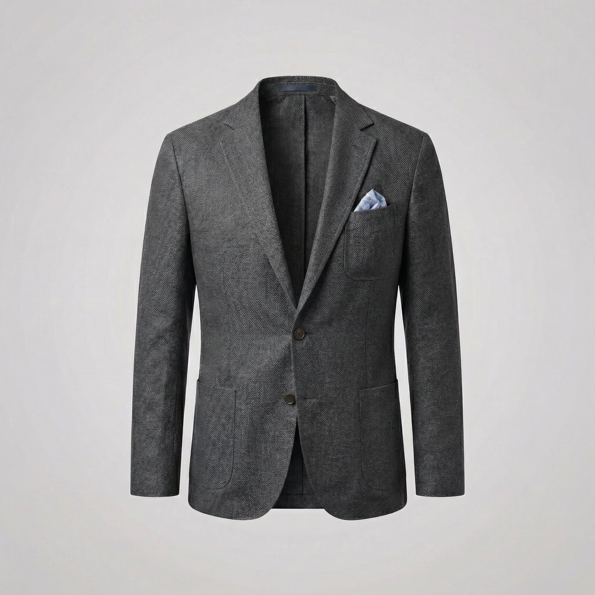 Herreblazer med reverskrave, knapper, brystlomme og forlommer