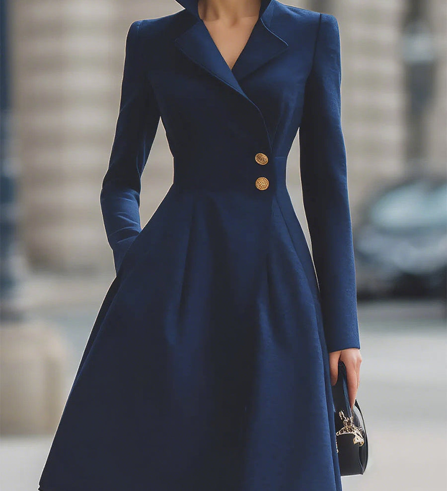 Robe midi femme bleu marine à col à revers