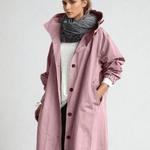 Dame trenchcoat med hætte, knapper og store forlommer