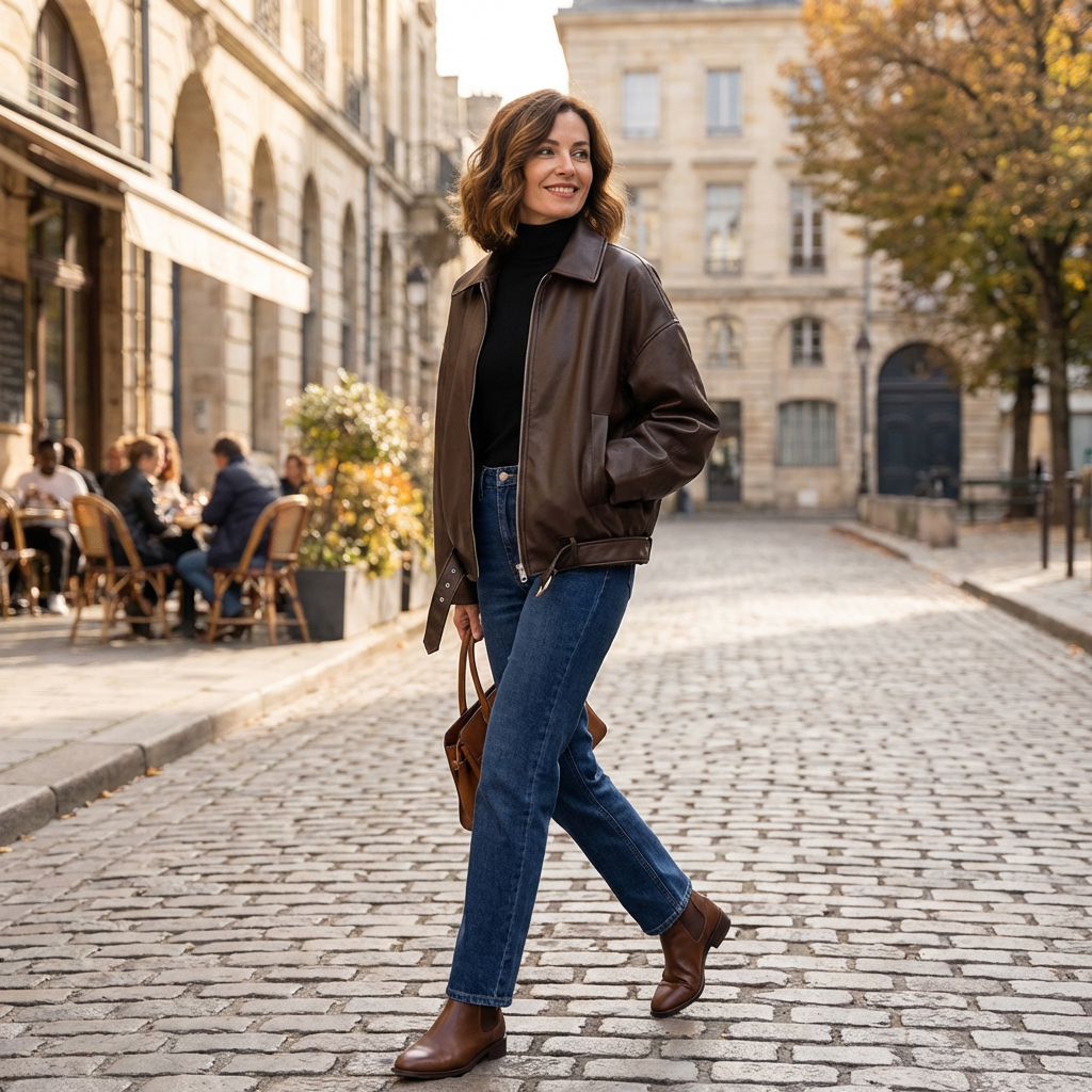 Elara Oversized Imiteret Læderjakke – Vintage Bomber i PU Kunstlæder