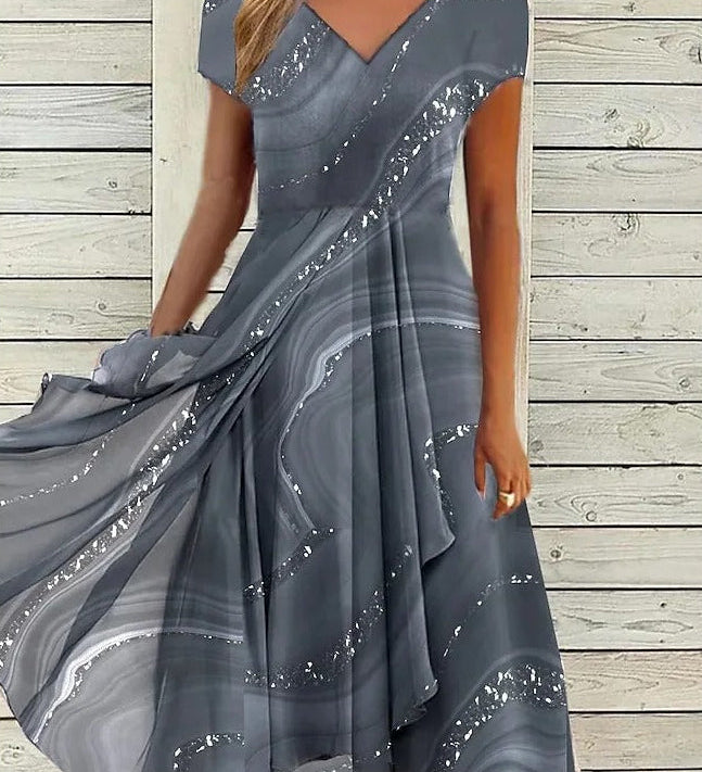 Damekjole | Flydende Midi med Abstrakt Print