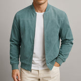 Herre Solid Suede Bomberjakke – Fuldt Lynlås Rib Trim Casual Ydertøj