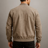 Herre Solid Suede Bomberjakke – Fuldt Lynlås Rib Trim Casual Ydertøj